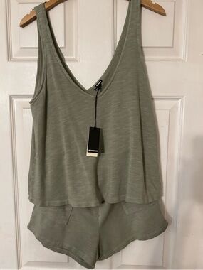 MONROW Supersoft Tank Romper Sage Green NWT Size M